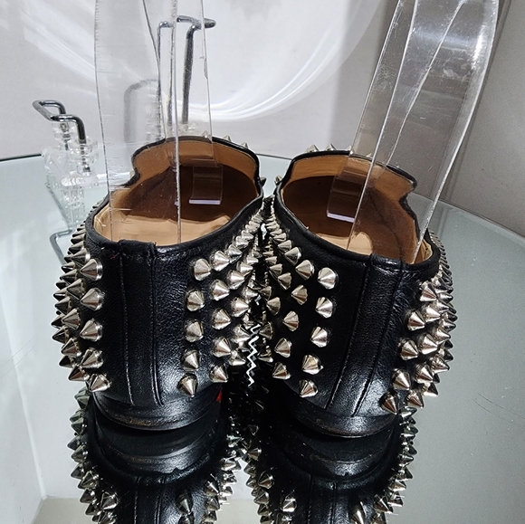 Christian Louboutin Black Silver Studded Spik Loafers Flats Size 35 - Picture 7 of 8